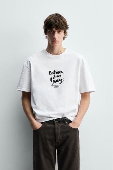 TEXTURED SLOGAN T-SHIRT - White by Zara
