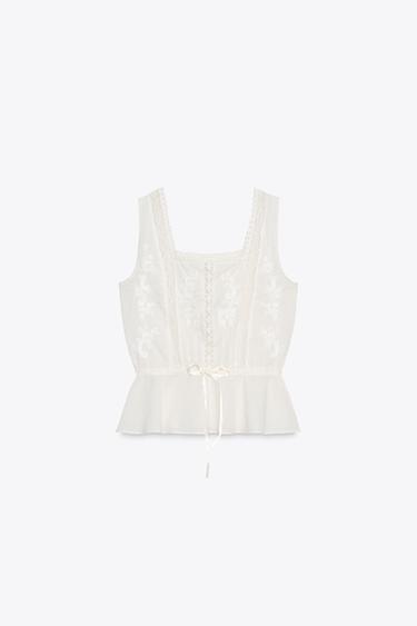 ZW COLLECTION LACE CAMISOLE TOP - Ecru by Zara