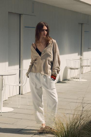 OVERSIZE LINEN BLEND SHIRT - Sand by Zara