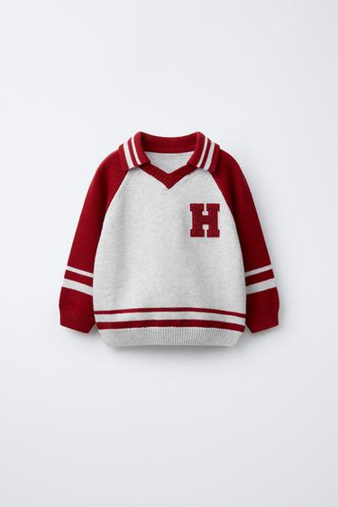 KNIT VARSITY PATCH POLO SHIRT - Dark burgundy by Zara