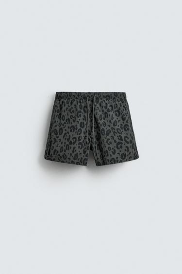ANIMAL PRINT SHORT SWIMMING TRUNKS - Leopard / Grey by Zara