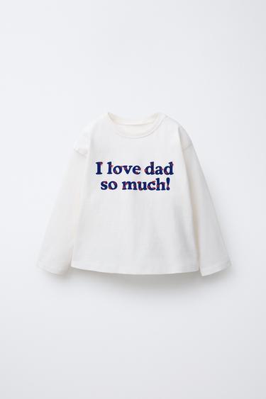 T-SHIRT WITH FLOCKED SLOGAN - Blue by Zara