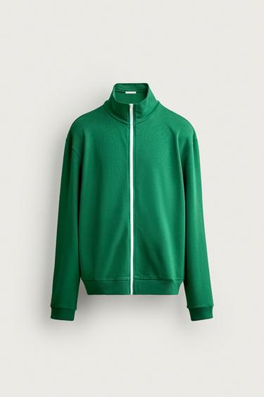 CONTRAST ZIP RELAXED FIT SWEATSHIRT - Green marl by Zara
