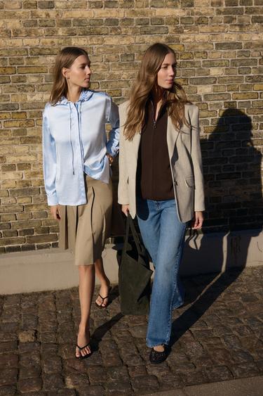 SATIN HOODED BLOUSE - Sky blue by Zara - Image 0