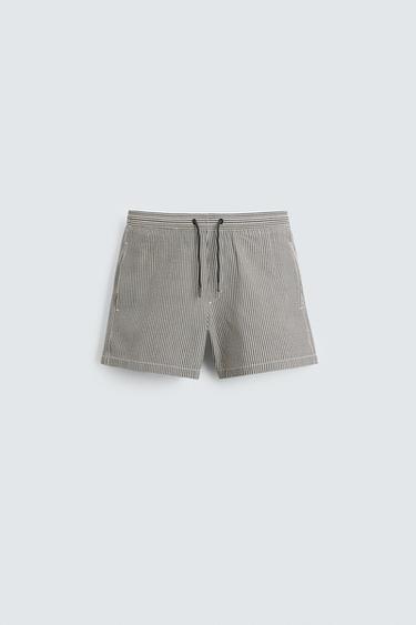 SEERSUCKER MID-LENGTH SWIMMING TRUNKS - Black by Zara