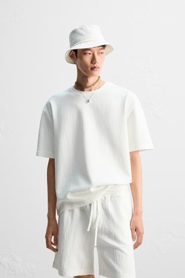 TEXTURED RELAXED FIT T-SHIRT - Oyster-white by Zara