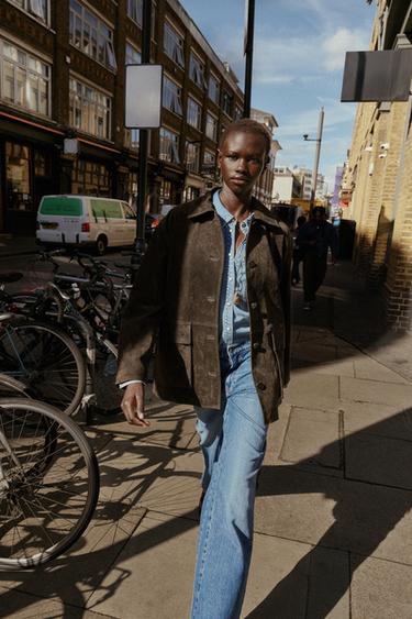 100% SUEDE LEATHER JACKET - Dark khaki by Zara