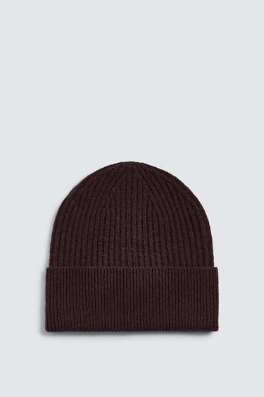 WOOL BLEND KNIT BEANIE - Burgundy by Zara
