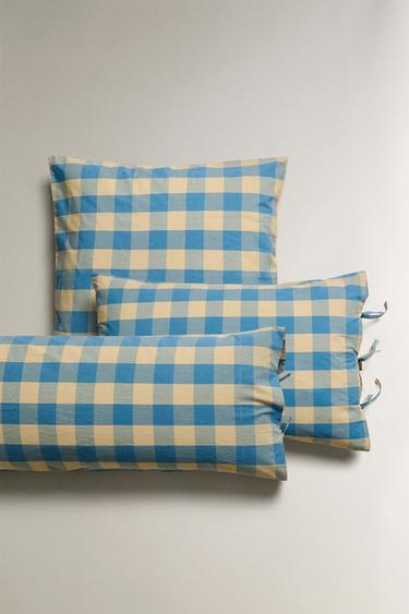 CHILDREN'S REVERSIBLE CHECK PILLOWCASE - Blue by Zara - Image 0