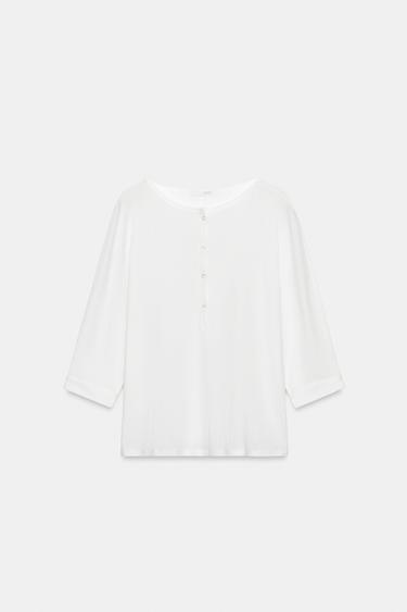 COTTON HENLEY T-SHIRT - White by Zara