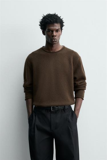 100% WOOL ROLLED EDGE SWEATER - Brown by Zara