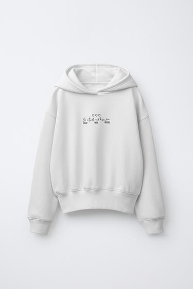 JOGGING HOODIE WITH TEXT - Ecru by Zara