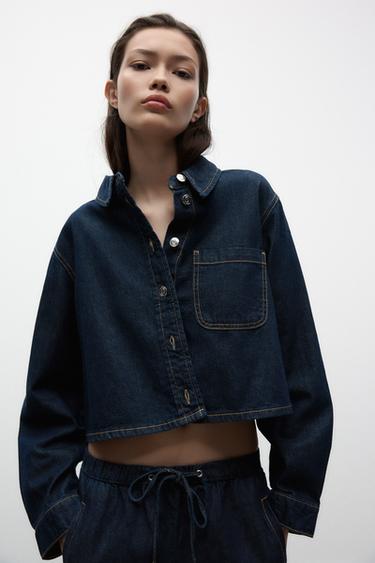 CROPPED DENIM SHIRT - Blue by Zara