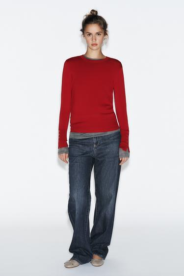 BASIC PLAIN KNIT JUMPER - Dark red by Zara
