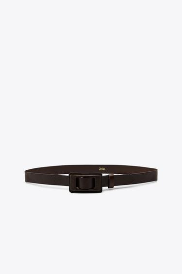 LEATHER BELT WITH COVERED BUCKLE - Brown by Zara