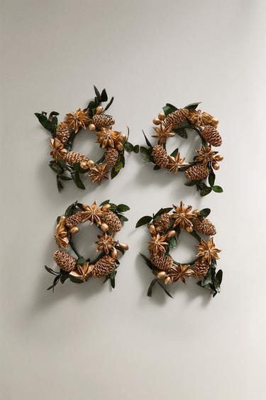 PACK OF SHINY CHRISTMAS BOUQUET NAPKIN RINGS (PACK OF 4) - Gold by Zara
