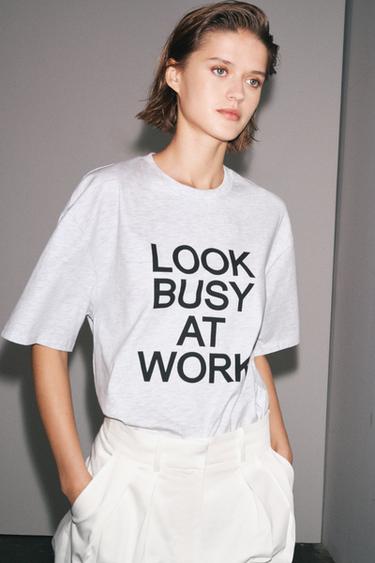 OVERSIZED TEXT T-SHIRT - Grey marl by Zara
