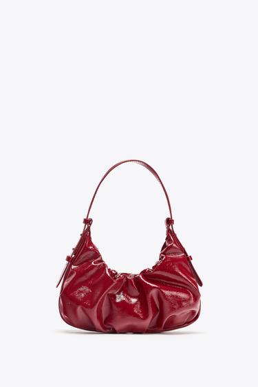CRACKLED EFFECT GATHERED BAG - Red by Zara