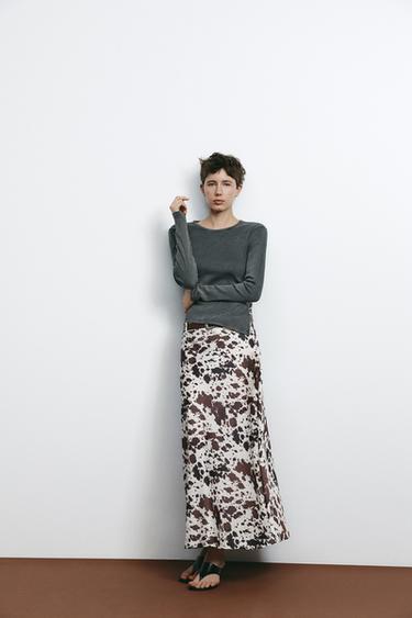 SATIN PRINT SKIRT WITH BELT - only one by Zara