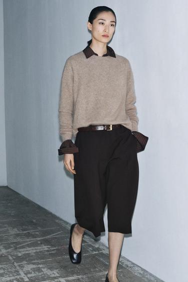 WOOL AND CASHMERE LONG SLEEVE JUMPER - Brown / Taupe by Zara