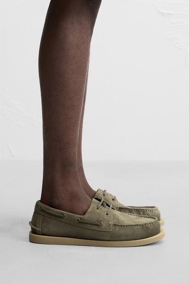 LEATHER DECK SHOES - Green by Zara - Image 0