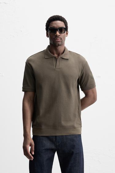 VERTICAL TEXTURED POLO SHIRT - Taupe grey by Zara