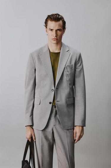 REGULAR FIT HOUNDSTOOTH SUIT BLAZER - Black / White by Zara