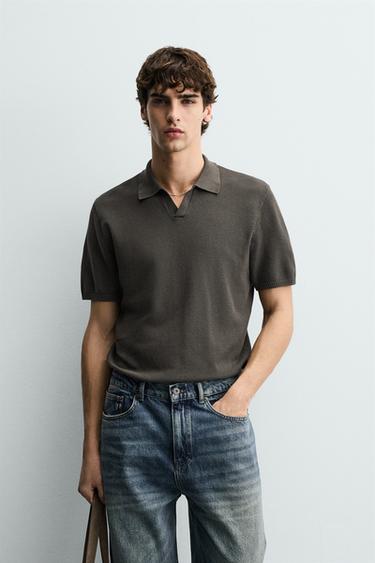 STRUCTURED KNIT POLO SHIRT - Grey green by Zara
