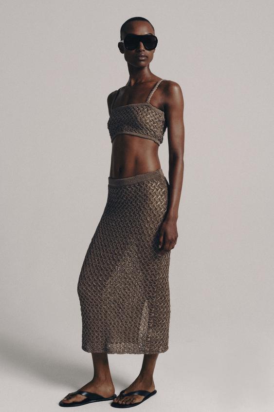 CABLE KNIT MIDI SKIRT - mink brown by Zara - Image 0