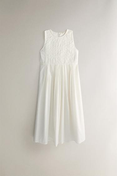 COTTON BEACH MIDI DRESS WITH PINTUCKS - Ecru by Zara