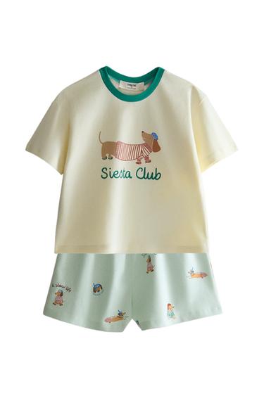 CHILDREN'S DOG PYJAMA SET - Ecru / Green by Zara