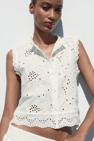 TOP WITH CUTWORK EMBROIDERY - White by Zara