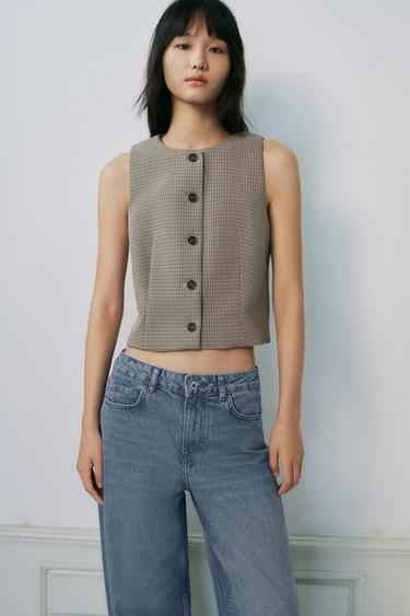CHECK GILET - Beige / Navy by Zara