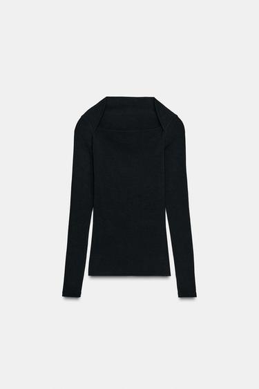 RIBBED LONG SLEEVE T-SHIRT - Black by Zara