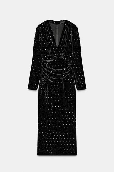 SPARKLY VELVET MIDI DRESS - Black by Zara