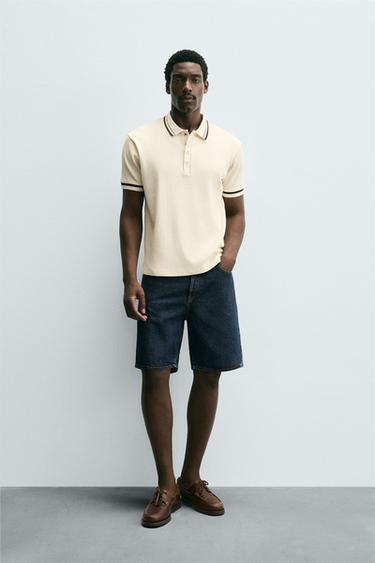CONTRAST RIBBED POLO SHIRT - Ecru by Zara - Image 0