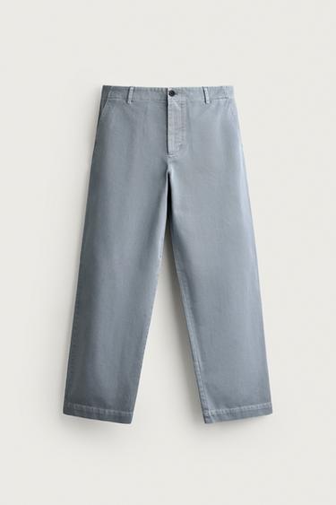 RELAXED FIT WASHED CHINO TROUSERS - Faded sky blue by Zara