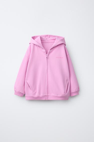 INTERLOCK ZIP-UP SWEATSHIRT WITH EMBOSSED TEXT - Pink / Lilac by Zara