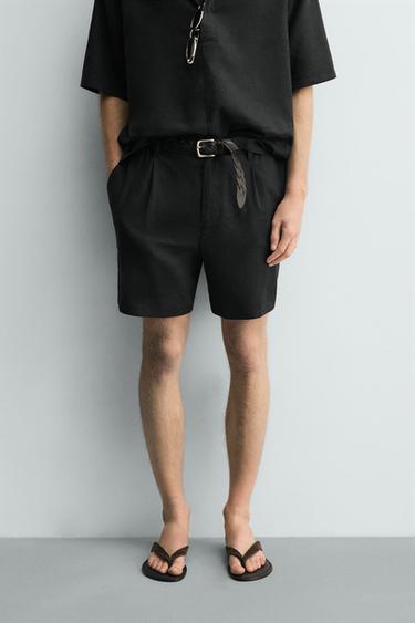 RELAXED FIT LINEN - VISCOSE BERMUDA SHORTS - Black by Zara