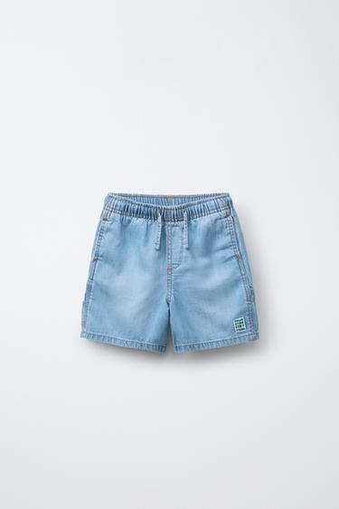 DENIM BERMUDA SHORTS WITH ELASTIC WAIST - Mid-blue by Zara