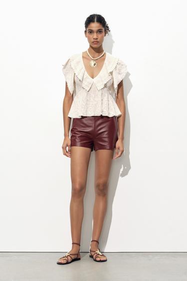 RUFFLED JACQUARD TOP - Ecru by Zara - Image 0
