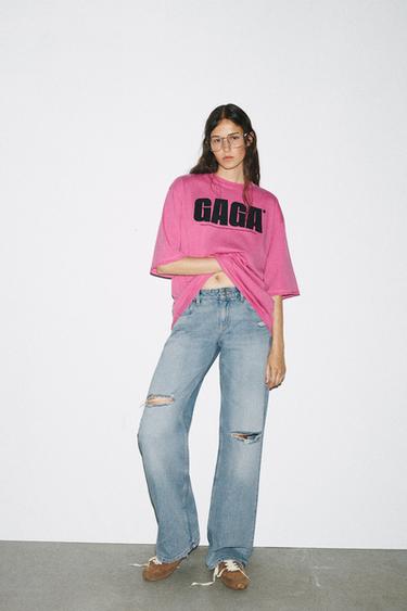 LADY GAGA WASHED-EFFECT T-SHIRT - Pink by Zara