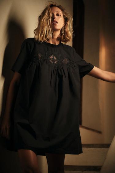 EMBROIDERED SHORT DRESS ZW COLLECTION - Black by Zara - Image 0