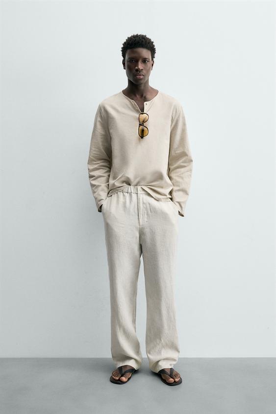 100% LINEN REGULAR FIT TROUSERS - Sand by Zara - Image 0