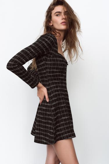 CHECKERED SKATER DRESS - Black / Ecru by Zara
