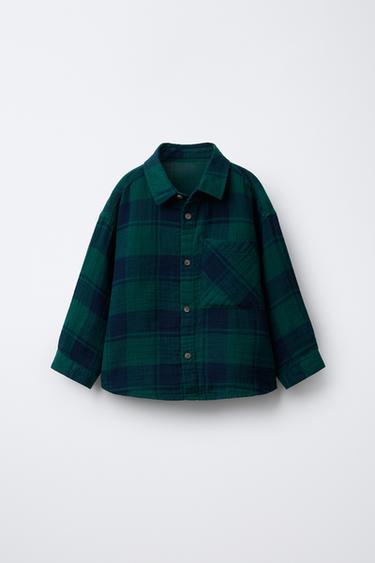 TEXTURED CHECK SHIRT - Blue / Green by Zara