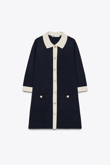 SHORT KNIT DRESS WITH GOLD BUTTONS - Navy / White by Zara