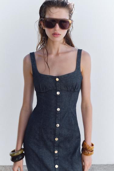 Z1975 STRAPPY DENIM MIDI DRESS - Blue by Zara