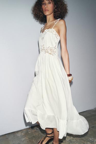 ZW COLLECTION CRINKLED EMBROIDERED DRESS - Ecru by Zara