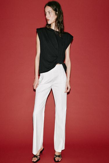 HIGH-WAIST TROUSERS WITH BACK ZIP - White by Zara
